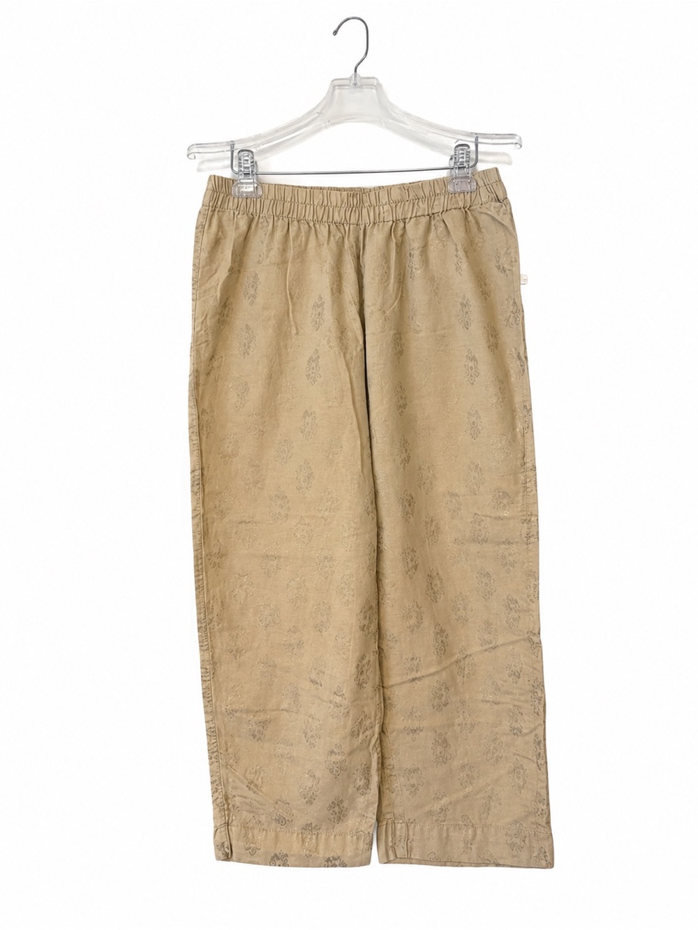 Avassaa Beige Gold Print Cotton Linen Pull-On Wide Leg Pants XL